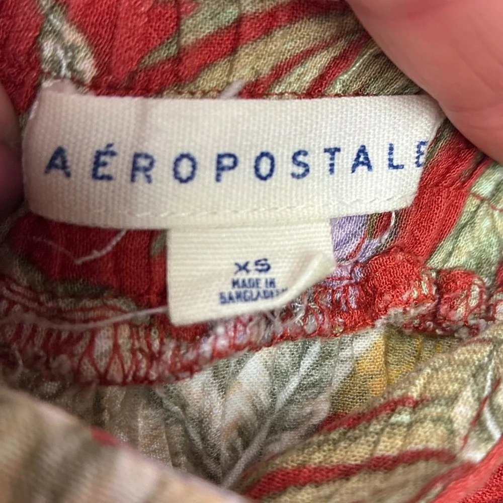 Aeropostale Floral Boho Midi Skirt Womens XS Red Excellent Tropical Button Front - Picture 7 of 8